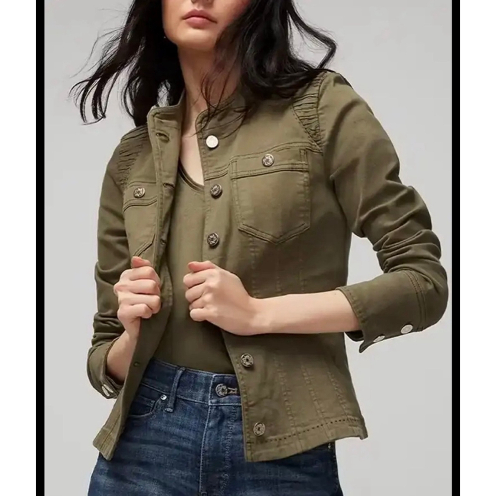 White House Black Market Corset Olive Green Seamed Pret Jacket-EUC - Picture 1 of 14